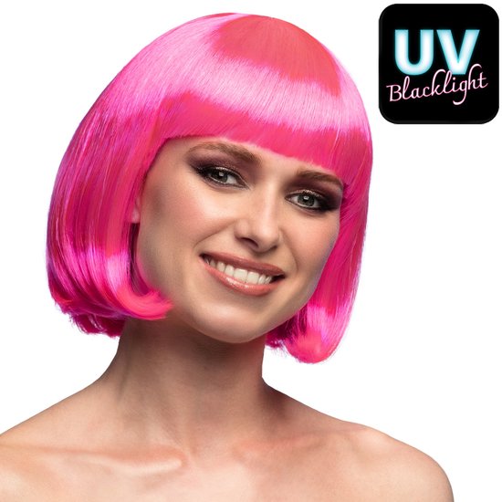 Boland - Pruik Cabaret neonroze Roze - Steil - Kort - Vrouwen - Can Can - Glitter and Glamour