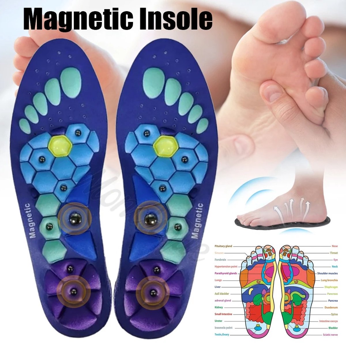 Magnetische massage-binnenzool, magnetische steunzolen voor voetboog
