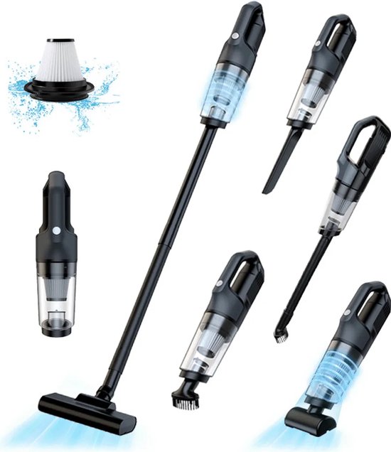 Draadloze stofzuiger, stengel vacuümreiniger, 6300pa hand stofzuiger, 6-in-1 draadloze vacuümreiniger en USB-handvacuümreiniger, CAR-stofzuiger, voor harde vloeren tapijt