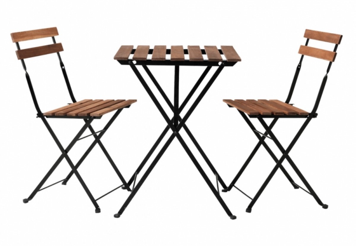 3-Delige Bistroset - Acaciahout / Metaal - 2 Tuinstoelen & 1 Tuintafel - Tuinset 2 persoons - Inklapbaar
