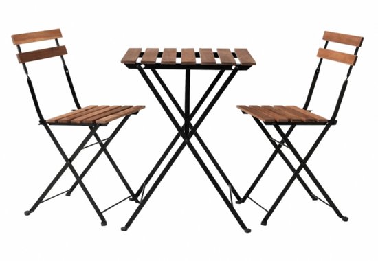 Foto: 3 delige bistroset acaciahout metaal 2 tuinstoelen 1 tuintafel tuinset 2 persoons inklapbaar