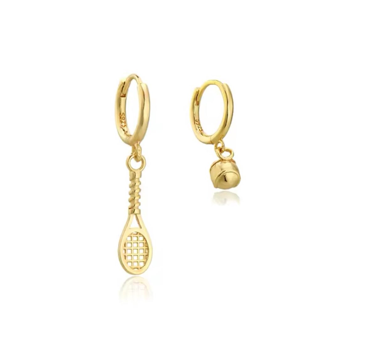 SportPresent® - Oorbellen - Tennis - Tennisracket - Tennisbal - Goud - Oorbel - Padel - 925 - Hanger - Goud kleur - Hangoorbellen - Sport - Oorbellen Tennis - Sportsieraad