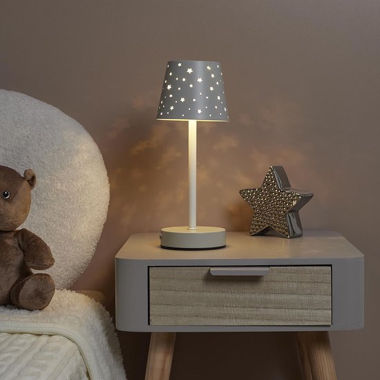 Home deco factory oplaadbare tafellamp kinderkamer - 2x - met usb - licht grijs - draadloos/portable