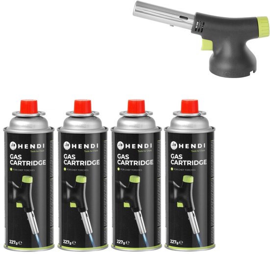 Brander à Crème Brûlée Hendi Dutch + 4 Bouteilles de Gaz Butane - Pack Avantage
