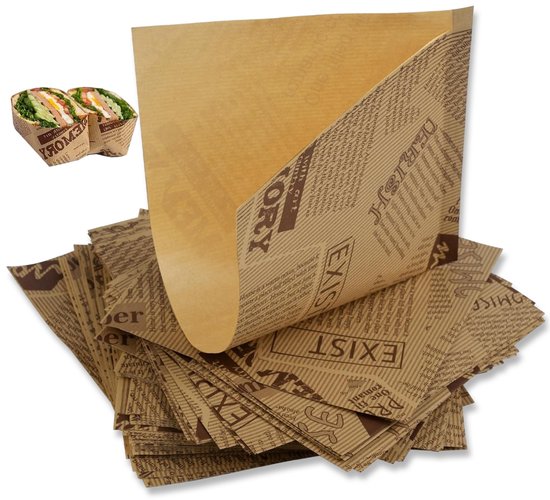 Voedselzakken - Hamburger Sandwichzakken - Vetvrije voedselzakken - Snackzakken - Recyclebaar - Voor hamburgers en friet - 18x18 cm - 50 stuks