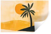 Muurstickers - Sticker Folie - Illustratie - Palmboom - Zon - Heuvels - 30x20 cm - Plakfolie - Muurstickers Kinderkamer - Zelfklevend Behang - Zelfklevend behangpapier - Stickerfolie
