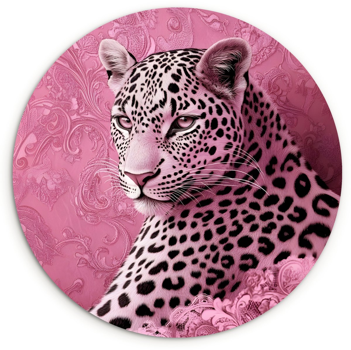 WallCircle Wandcirkel 150x150 cm - Muurcirkel Panter - Luxe - Roze - Muurdecoratie woonkamer - Wanddecoratie slaapkamer - Kamer decoratie accessoires - Ronde schilderijen