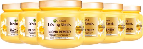 Garnier Loving Blends - Verhelderend, Glansgevend & Herstellend Haarmasker - Sun-Kissed Chamomile & Bloemenhoning - Blond Haar & Highlights - Kamille - 6x 340 ml