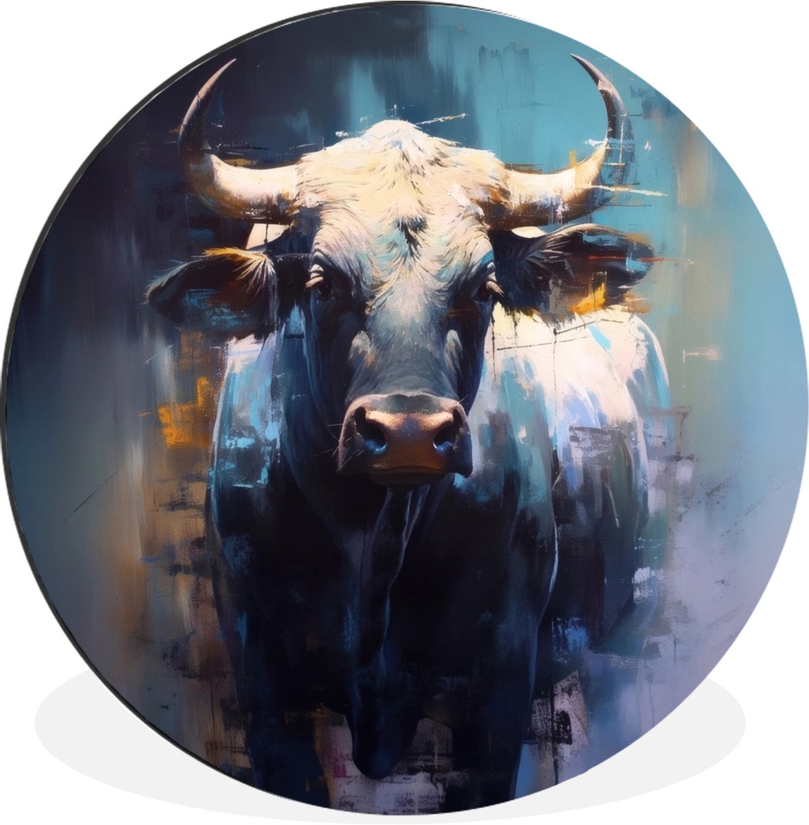 WallCircle Wandcirkel - Muurcirkel - Stier - Zwart - Abstract - Horens - Aluminium - Dibond - 90x90 cm - Binnen en Buiten Stier - Horens