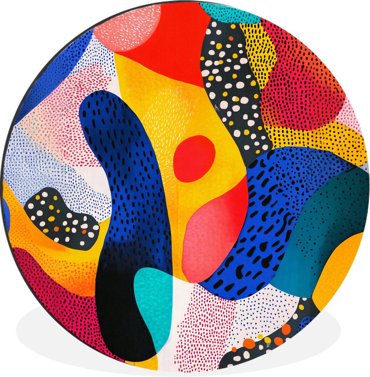 WallCircle Wandcirkel - Muurcirkel - Vormen - Abstract - Stippels - Blauw - Aluminium - Dibond - 140x140 cm - Binnen en Buiten