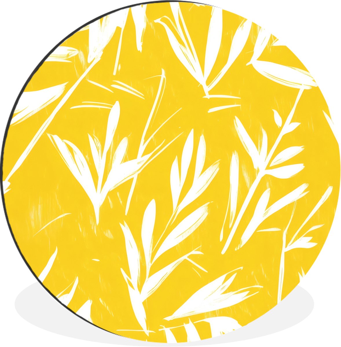 WallCircle Wandcirkel - Muurcirkel - Abstract - Bladeren - Geel - Penseelstreken - Aluminium - Dibond - 90x90 cm - Binnen en Buiten