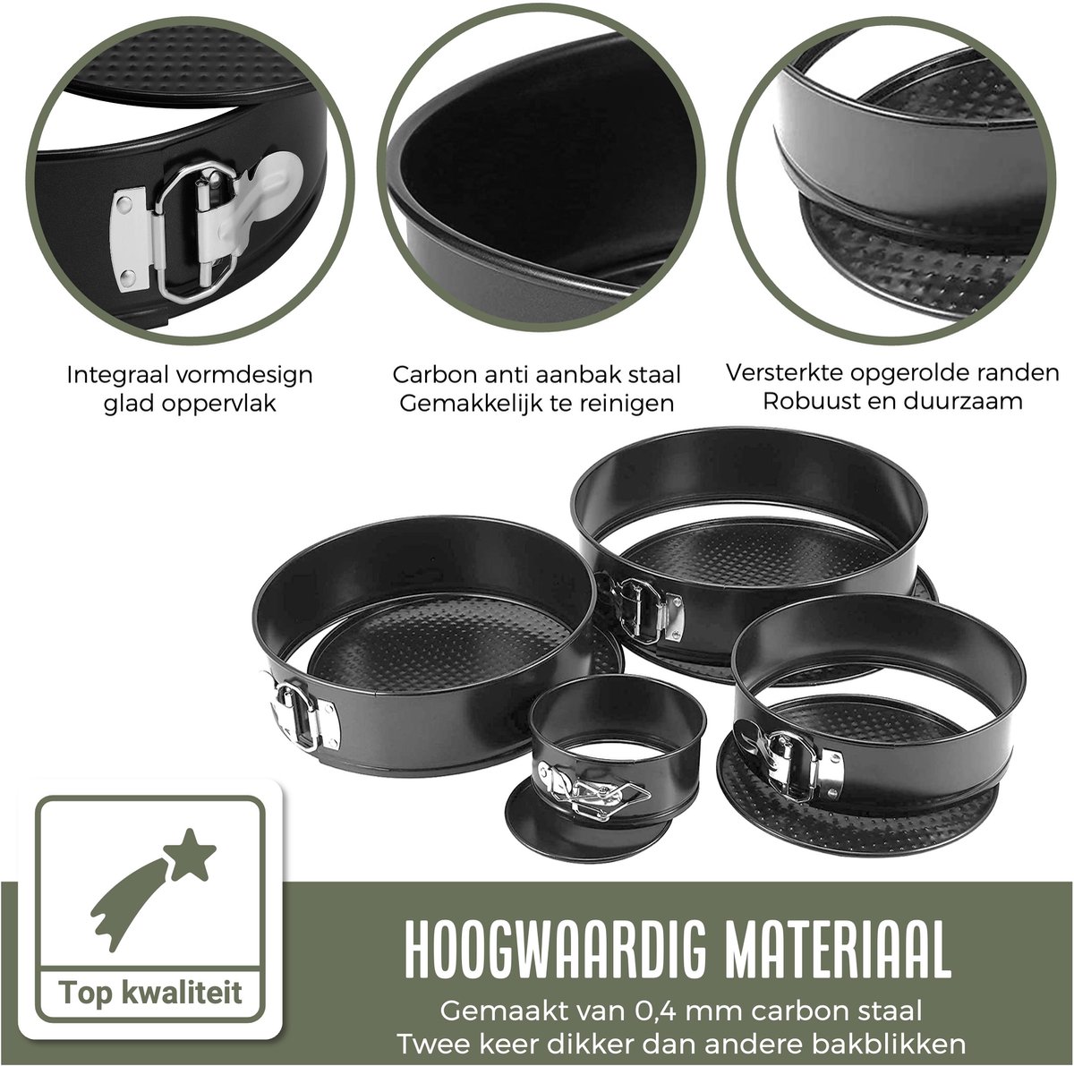 COOCK 4-delig Ronde Springvorm Set - Bakblik Rond - Taartvorm - Bakvorm met Anti Aanbaklaag - 16 tot 28cm - Incl Deegschraper – foto 8