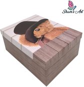 Luxe Doos met deksel - Houtkleur~met Teddybeer - 25*18*10.5cm - Cadeaudoos - Geschenkdoos
