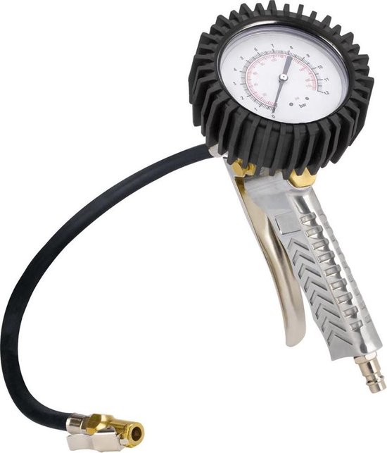 Foto: Einhell professionele bandenspanningsmeter bandenvulpomp werkdruk 0 8 bar slanglengte 44 cm incl ontluchtingsventiel ventielplug professionele bandenspanningsadapter