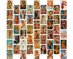 Winkrs | Pin-up Girls Stickers | 50 vintage stickers | retro, americana, vrouwen, jaren 50, sexy dames - Stickers voor drinkbeker, laptop, muur, kast etc.