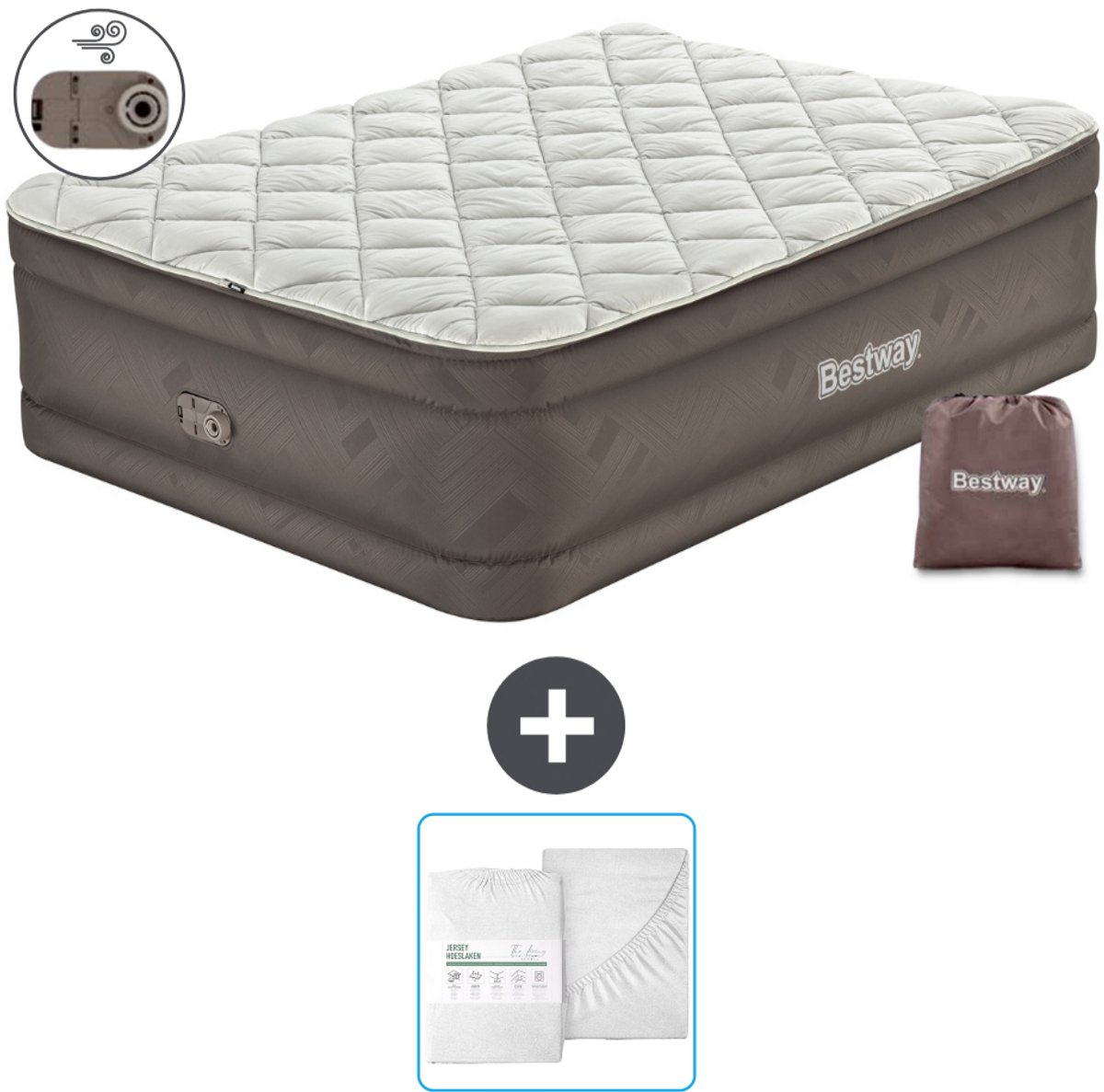 Bestway luchtbed - 2-Persoons - 152 x 203 x 51 cm - Bruin - Inclusief pomp en Hoeslaken