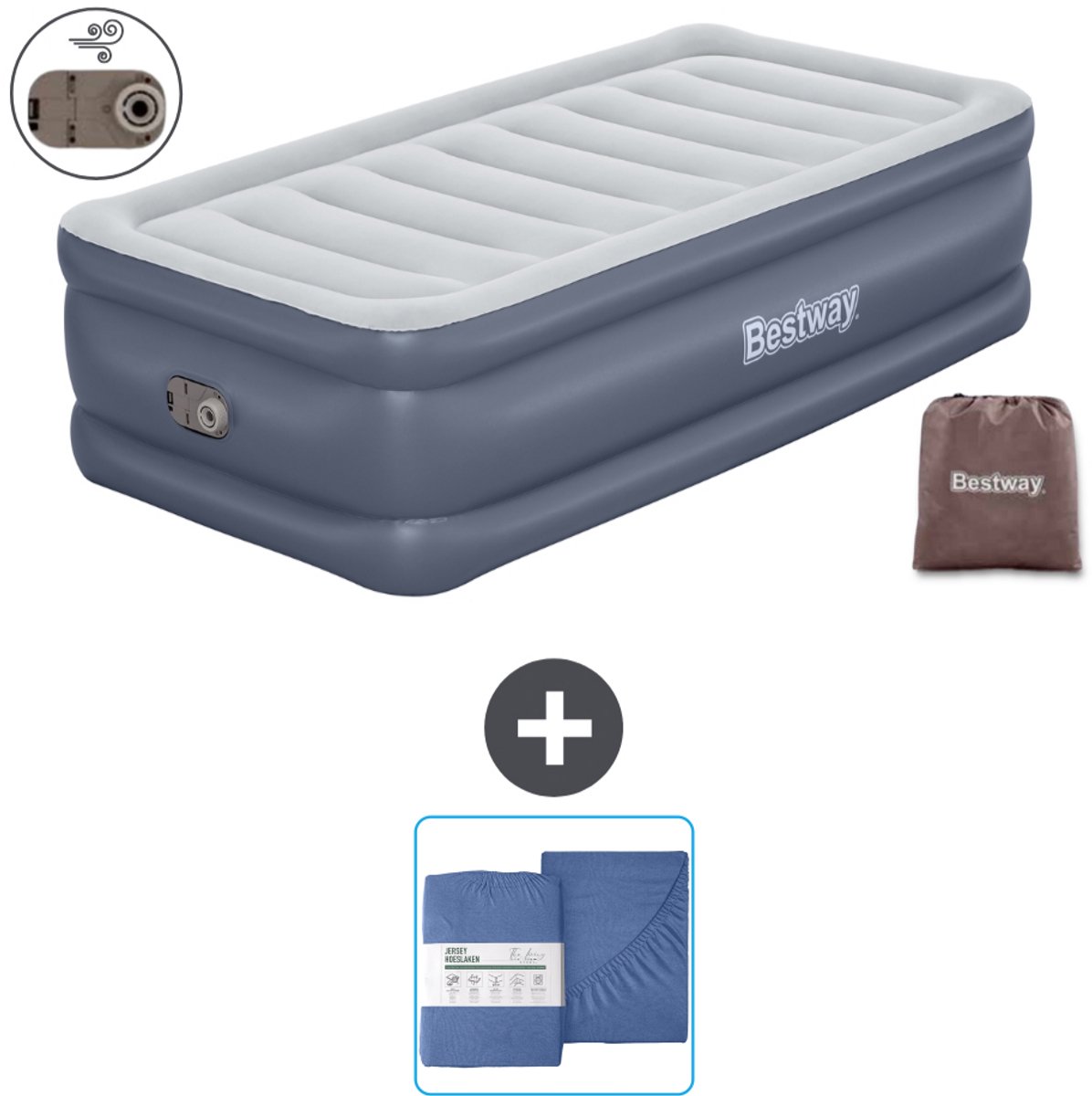 Bestway luchtbed - 1-Persoons - 97 x 191 x 51 cm - Grijs - Inclusief pomp en Hoeslaken