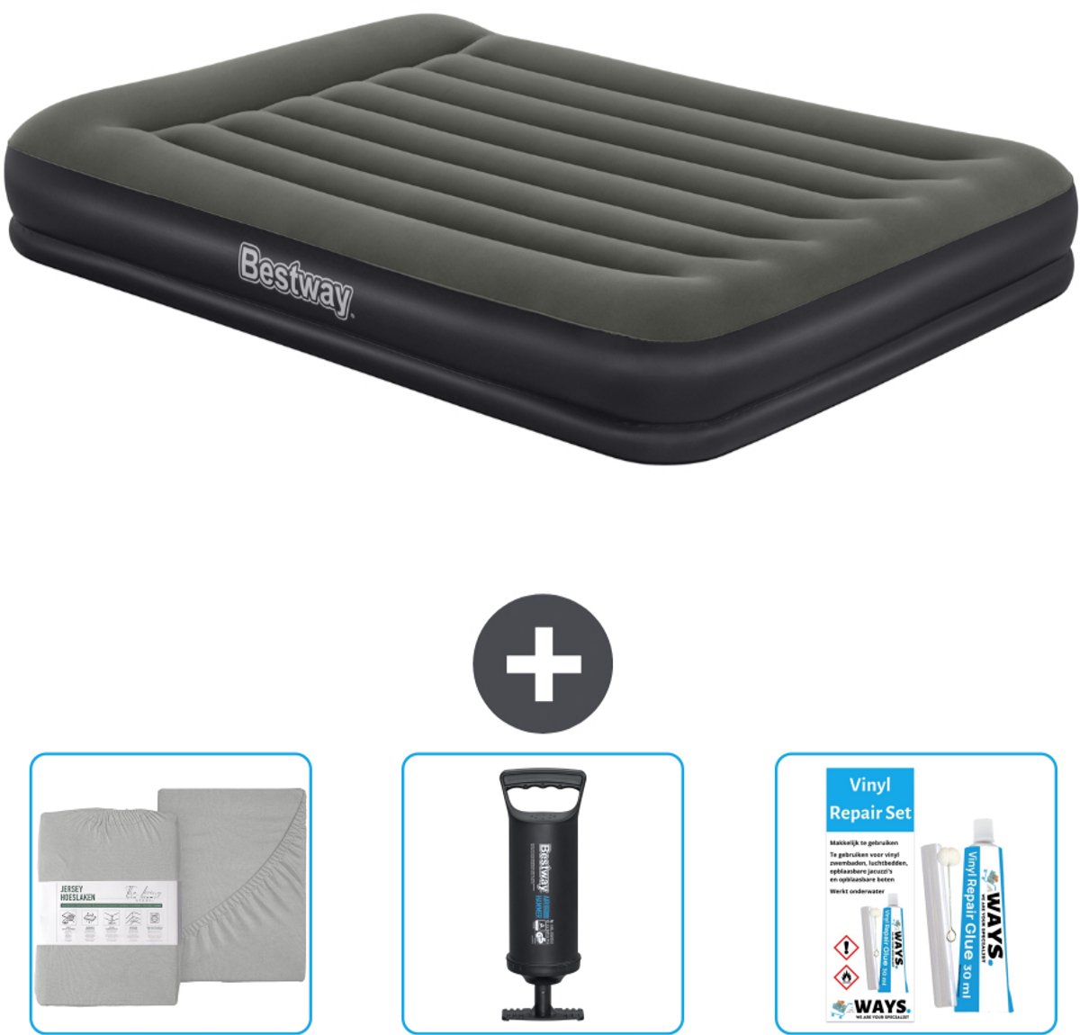 Bestway luchtbed - 2-Persoons - 152 x 203 x 36 cm - Groen - Inclusief Hoeslaken - Pomp en Reparatieset
