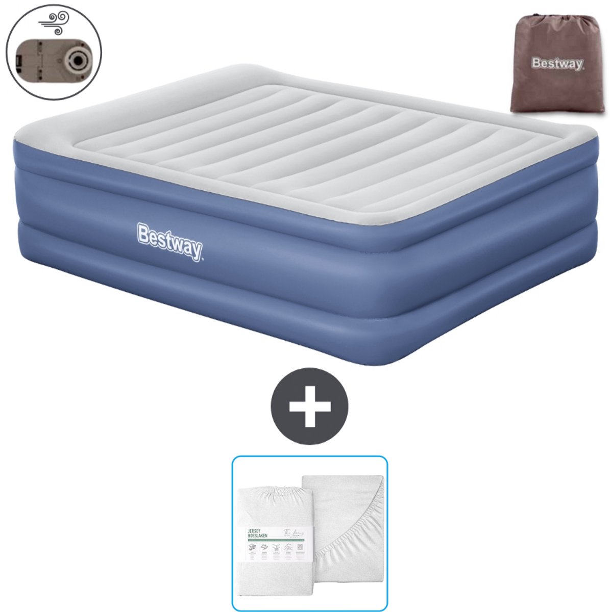 Bestway luchtbed - 2-Persoons - 152 x 203 x 61 cm - Grijs/Blauw - Inclusief pomp en Hoeslaken