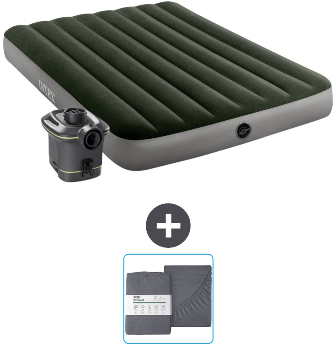Intex Luchtbed - Twijfelaar - 137 x 191 x 25 cm - Groen - Inclusief pomp en Hoeslaken