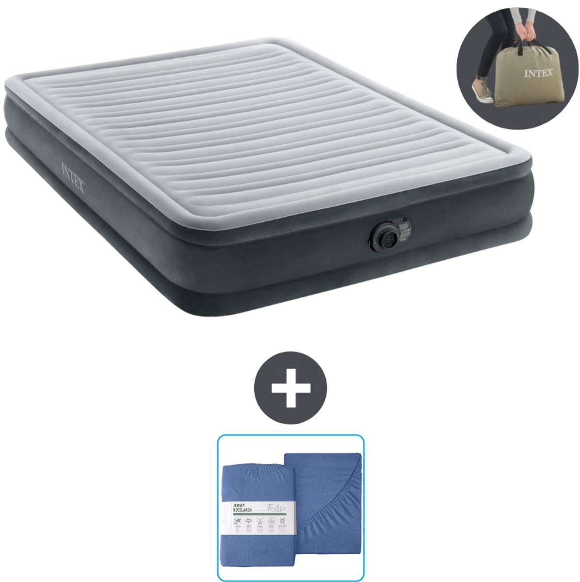 Intex Luchtbed - 2-Persoons - 152 x 203 x 33 cm - Grijs - Inclusief pomp en Hoeslaken