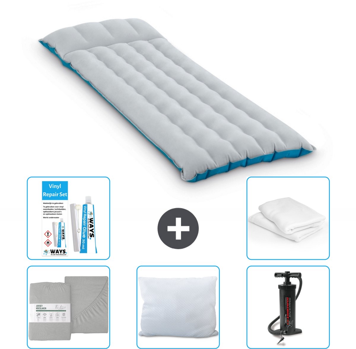 Intex Campingmat - 1-Persoons - 67 x 184 x 17 cm - Blauw - Inclusief Hoeslaken - Kussen - Pomp - Reparatieset en Kussenbeschermer