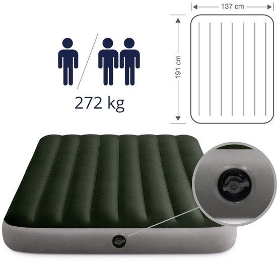 Intex Luchtbed - Twijfelaar - 137 x 191 x 25 cm - Groen - Inclusief en Hoeslaken van Intex — afbeelding 4
