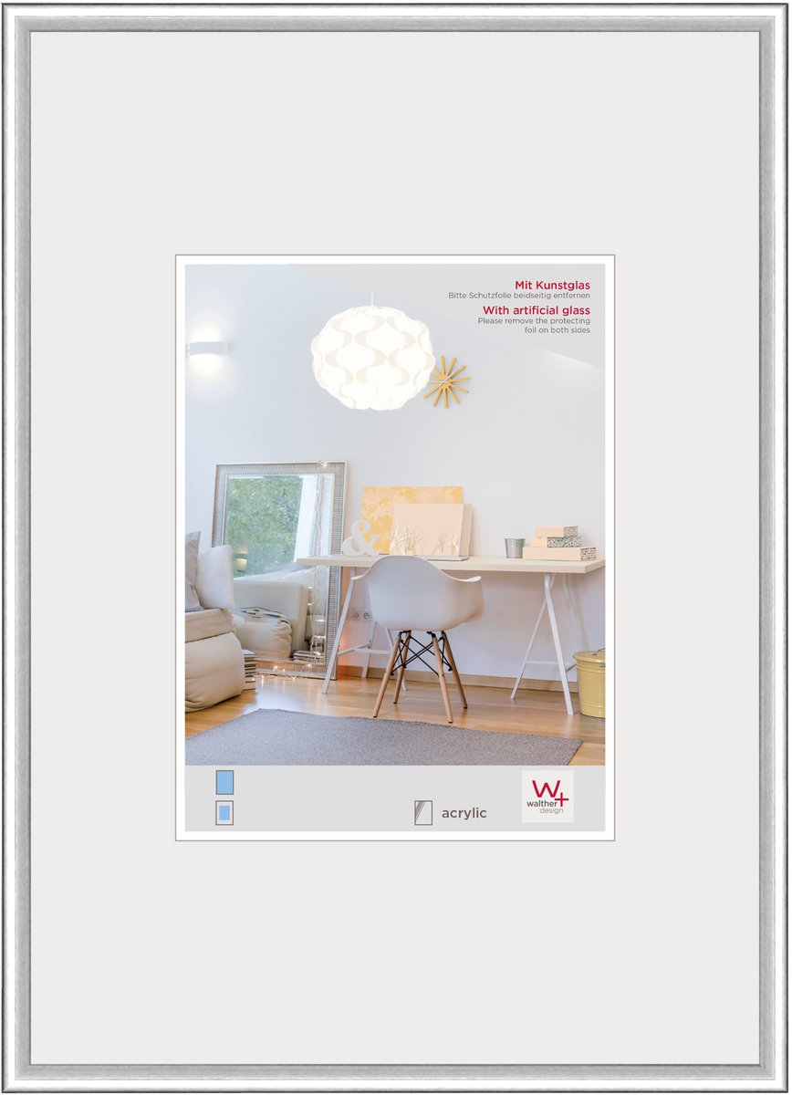 Walther New Lifestyle - Kunststof lijst - Fotoformaat 40x50 cm - Kunstglas - Zilver