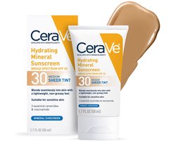 Hydraterende minerale zonnebrandcrème Face Sheer Tint SPF 30 CeraVe - Gezichtscrème - Gezichtslotion - Niacinamide - Hyaluronic acid - Voor alle huidskleuren