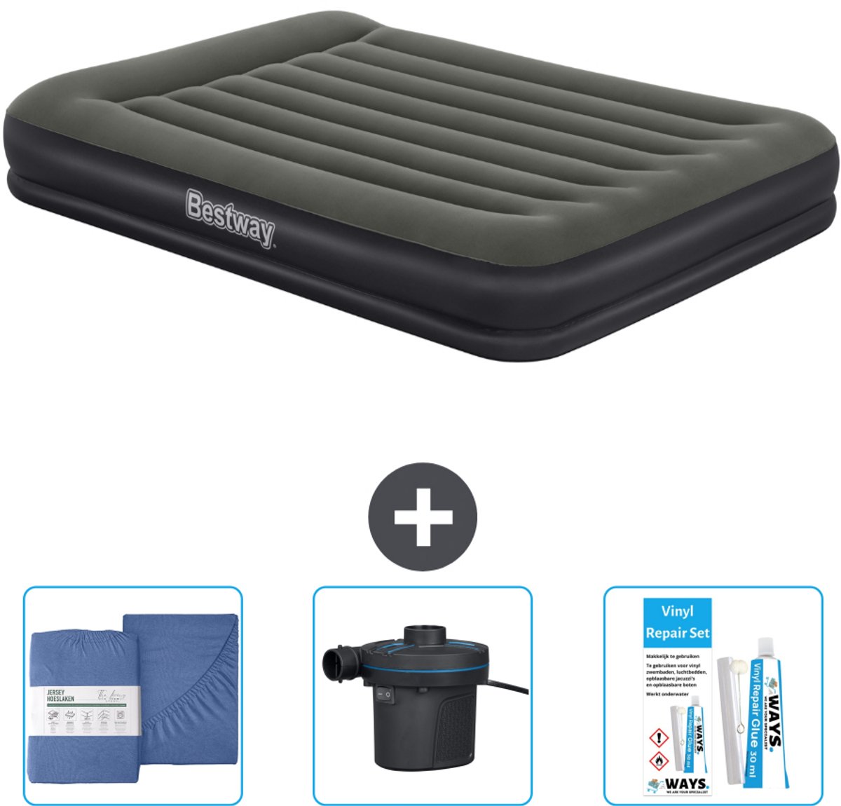 Bestway luchtbed - 2-Persoons - 152 x 203 x 36 cm - Groen - Inclusief Hoeslaken - Pomp en Reparatieset