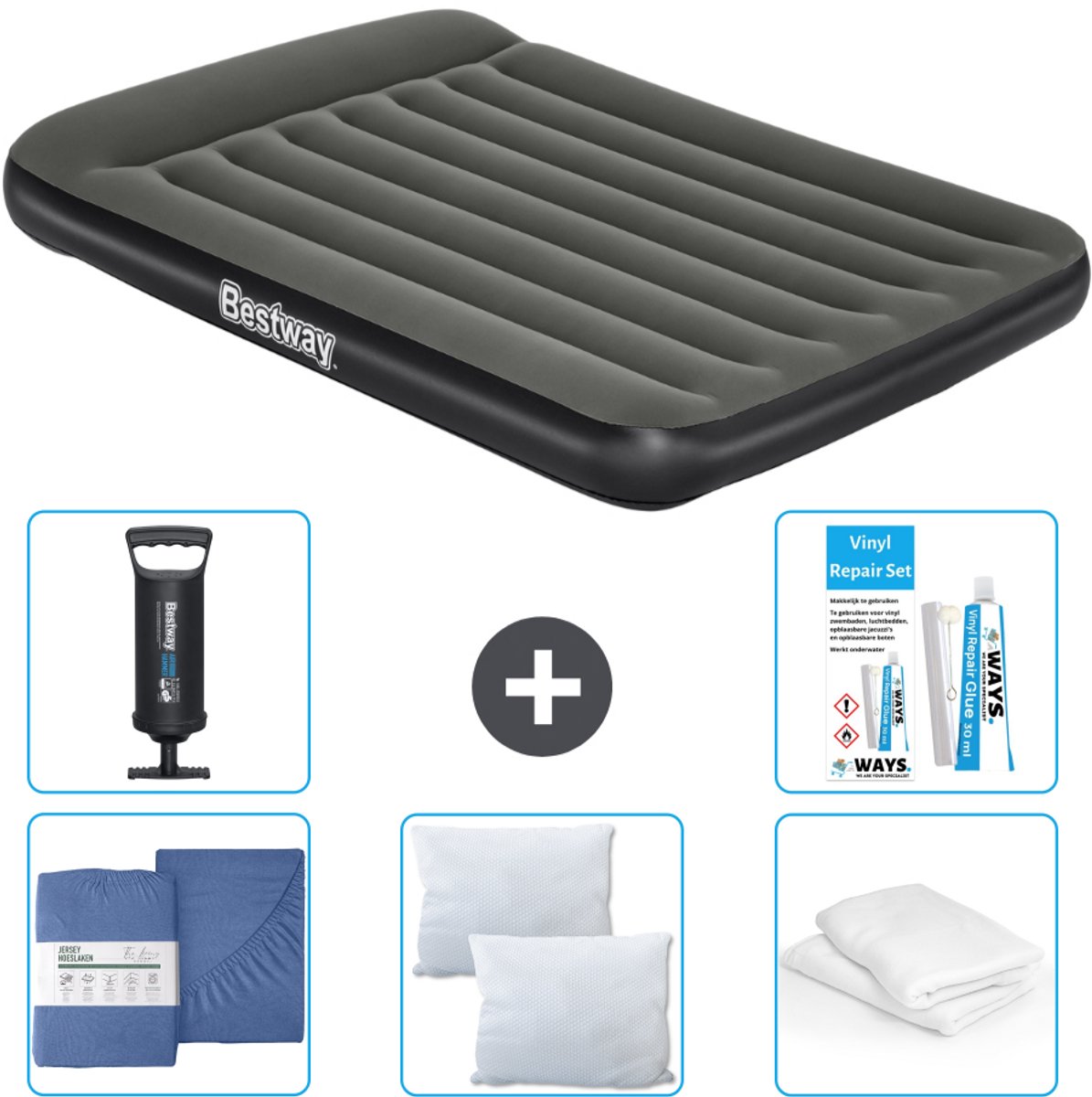 Bestway luchtbed - Twijfelaar - 137 x 191 x 30 cm - Groen - Inclusief Hoeslaken - Kussen - Kussenbeschermer - Pomp en Reparatieset