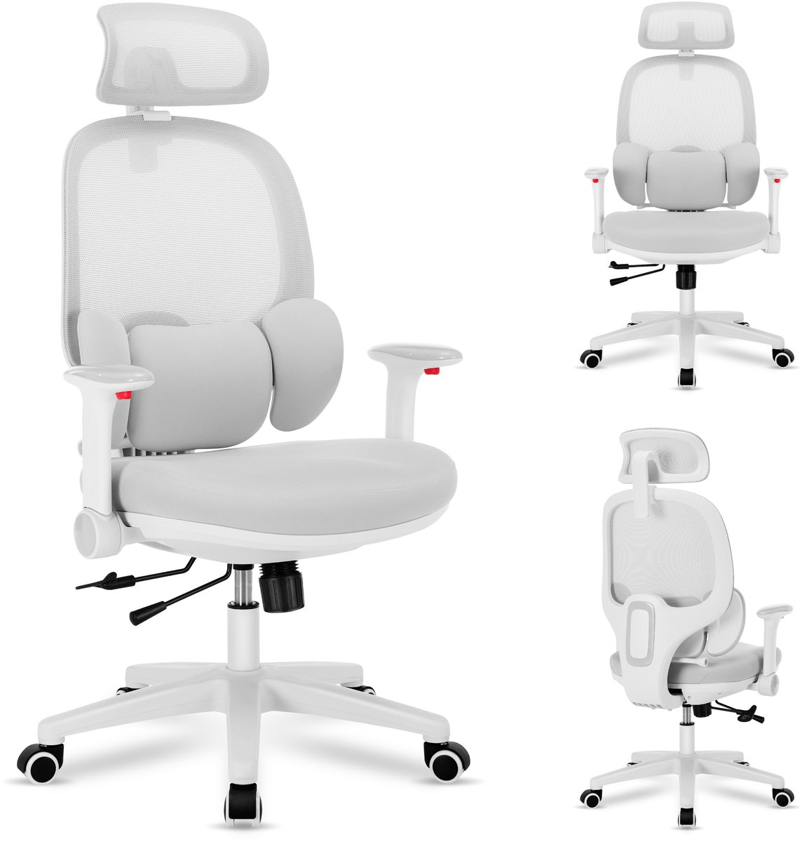 Mark Adler Junior 6.3 Grey - Ergonomische Kinderbureaustoel met 3D Lendensteun - en Verstelbare Rugleuning en Hoofdsteun - Grijs