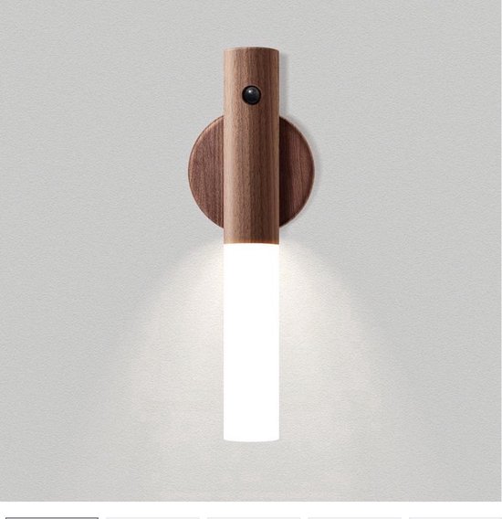 LED wandlamp met bewegingssensor – Draadloos Nachtlampje – USB Oplaadbare lamp – Bedlamp - Nachtlamp – Muurlamp - Wandlamp binnen – schroefloos – Houten lamp – Nachtsensor – Woonkamer - Slaapkamer – wandlamp oplaadbaar