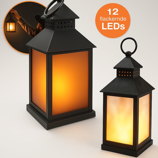 Narvie set van 2 LED-lantaarn met Vlamoptiek - Creëer een Gezellige Sfeer in Stijl - Batterij-aangedreven Binnen- en Buitenlamp