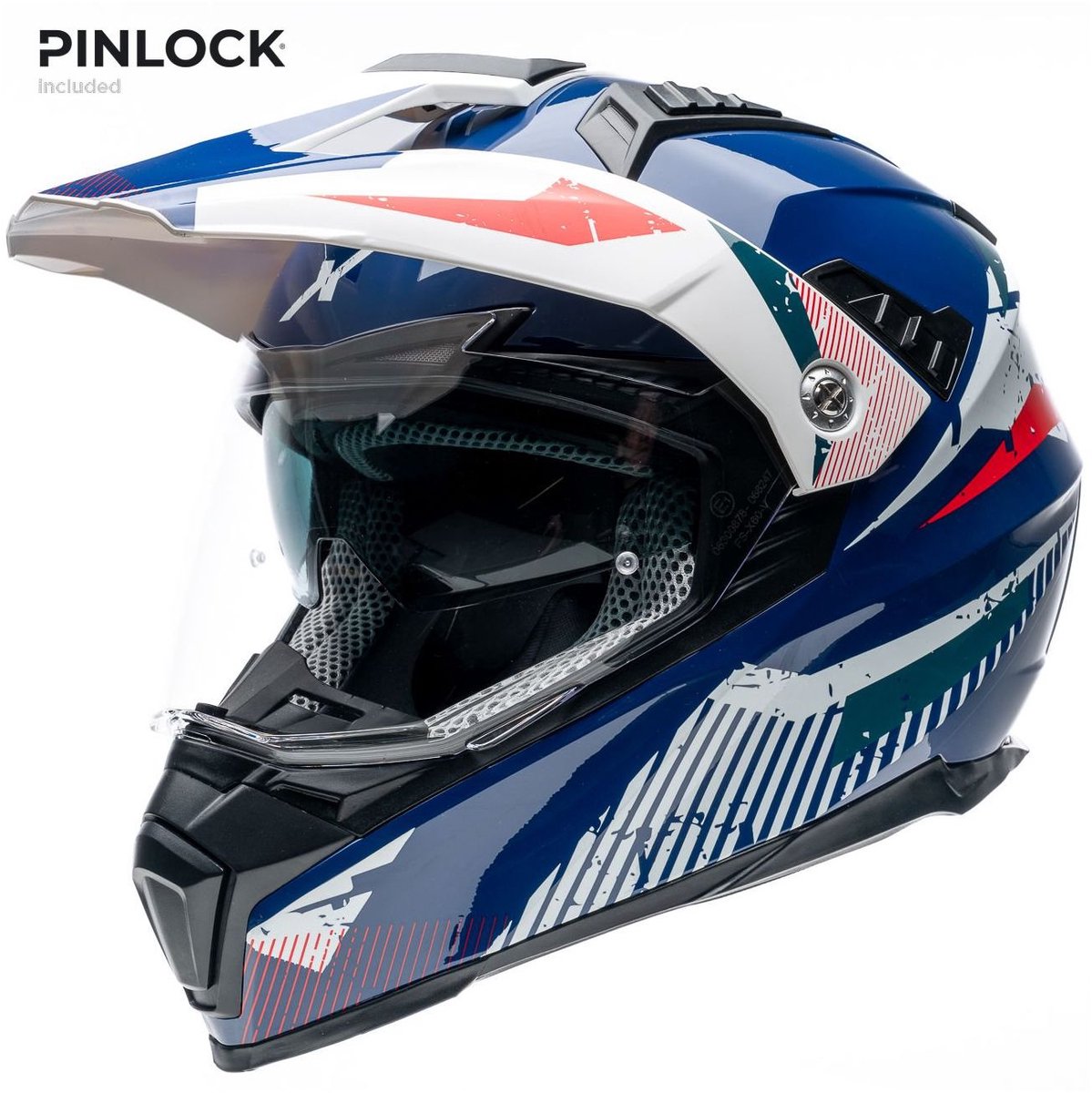Motor Cross Helm ELEKTRON 3 NOVA Blauw Wit Rood XL van MOTOBLOUZ