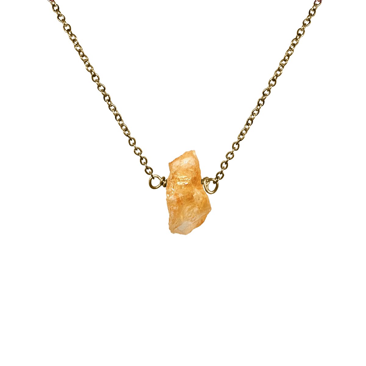 Citrien edelsteen ketting dames - Sieraden - Roestvrij staal ketting -Goudkleurige ketting - 45cm + 5cm - Perfecte cadeau voor je dierbaar
