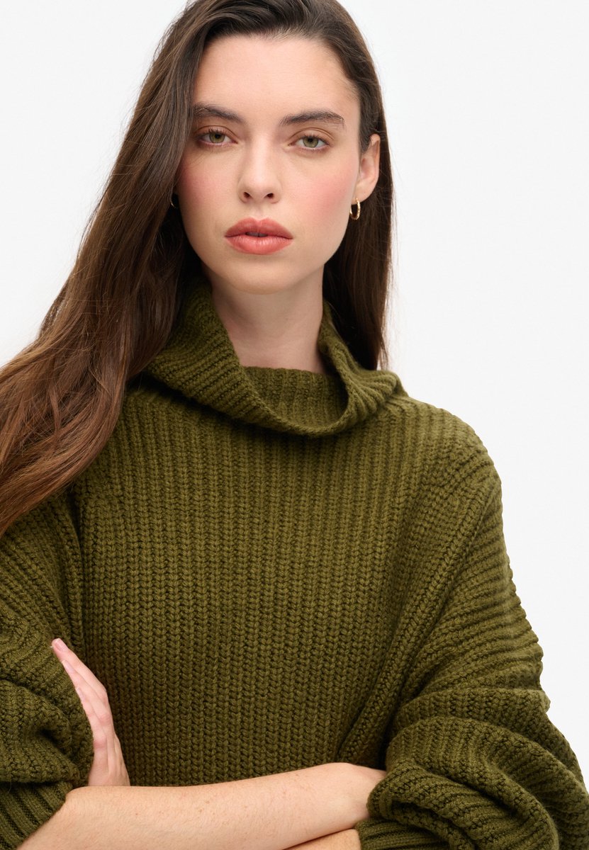 Superdry Gebreide trui-jurk met grove rib Dames Jurken Groen