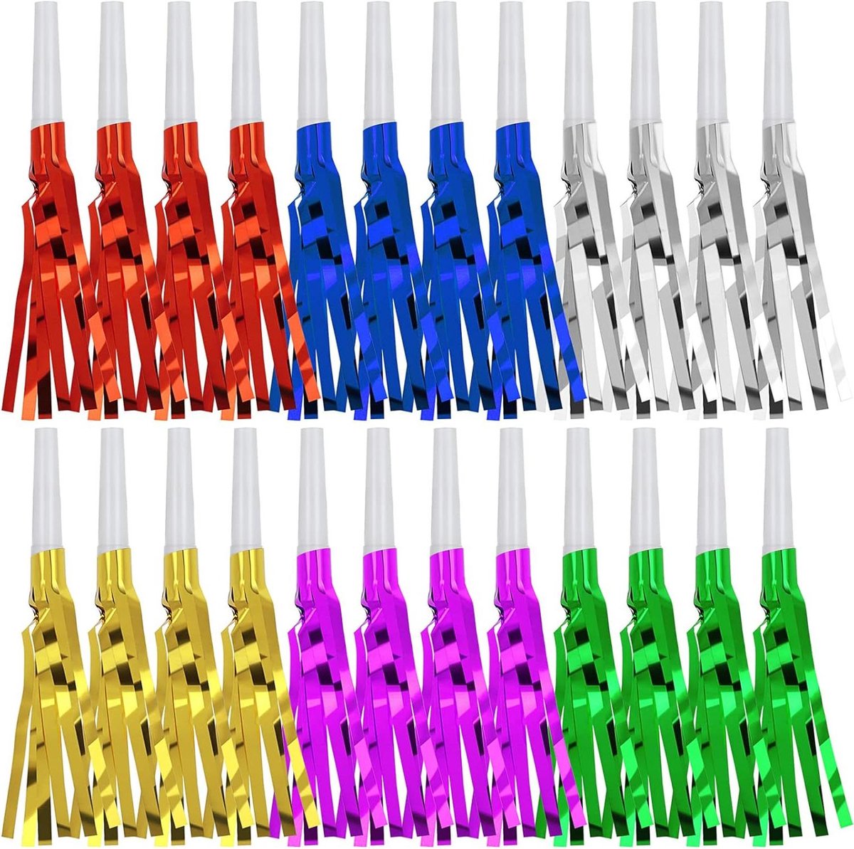 24 stuks kleurrijke ruismakers glitter metallic omzoomde ruismaker feesthoorns feestblazers muzikale uitbarstingen fluitje voor kinderen en volwassenen verjaardagsfeestje sport afstudeerfeest.