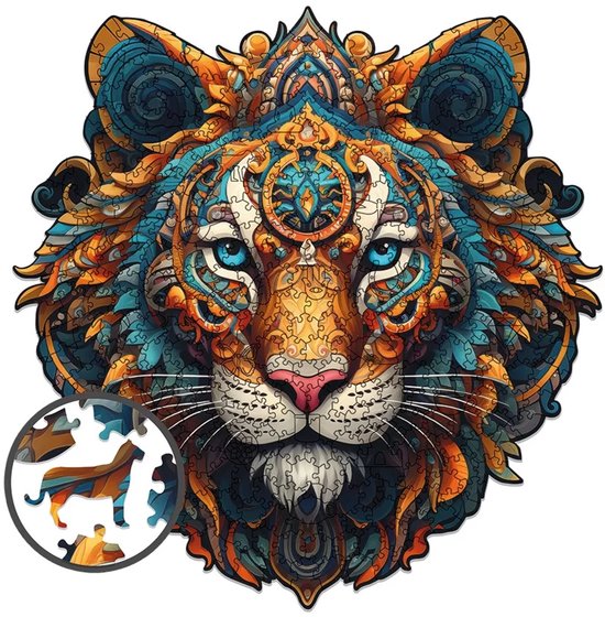 Milliwood - AG608 Puzzle en bois XXL Tigre Courage | Kit de construction de Puzzles 3D | Jouets de Hobby pour enfants et adultes | Décoration murale Salon | 500 pièces Ø45cm | Dans un coffret cadeau de luxe | Cadeau de fête des mères