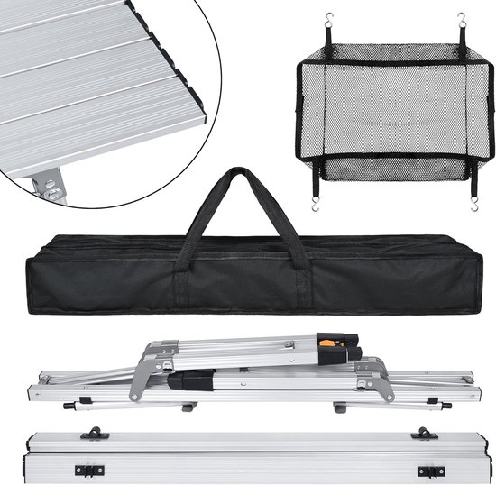 Aufun opvouwbare campingtafel, inklapbare tafel met aluminium frame, in hoogte verstelbaar, tuintafel en buffettafel, met draagtas, voor camping en balkon, 90 x 52 x 45 cm, zilver van Aufun — afbeelding 2