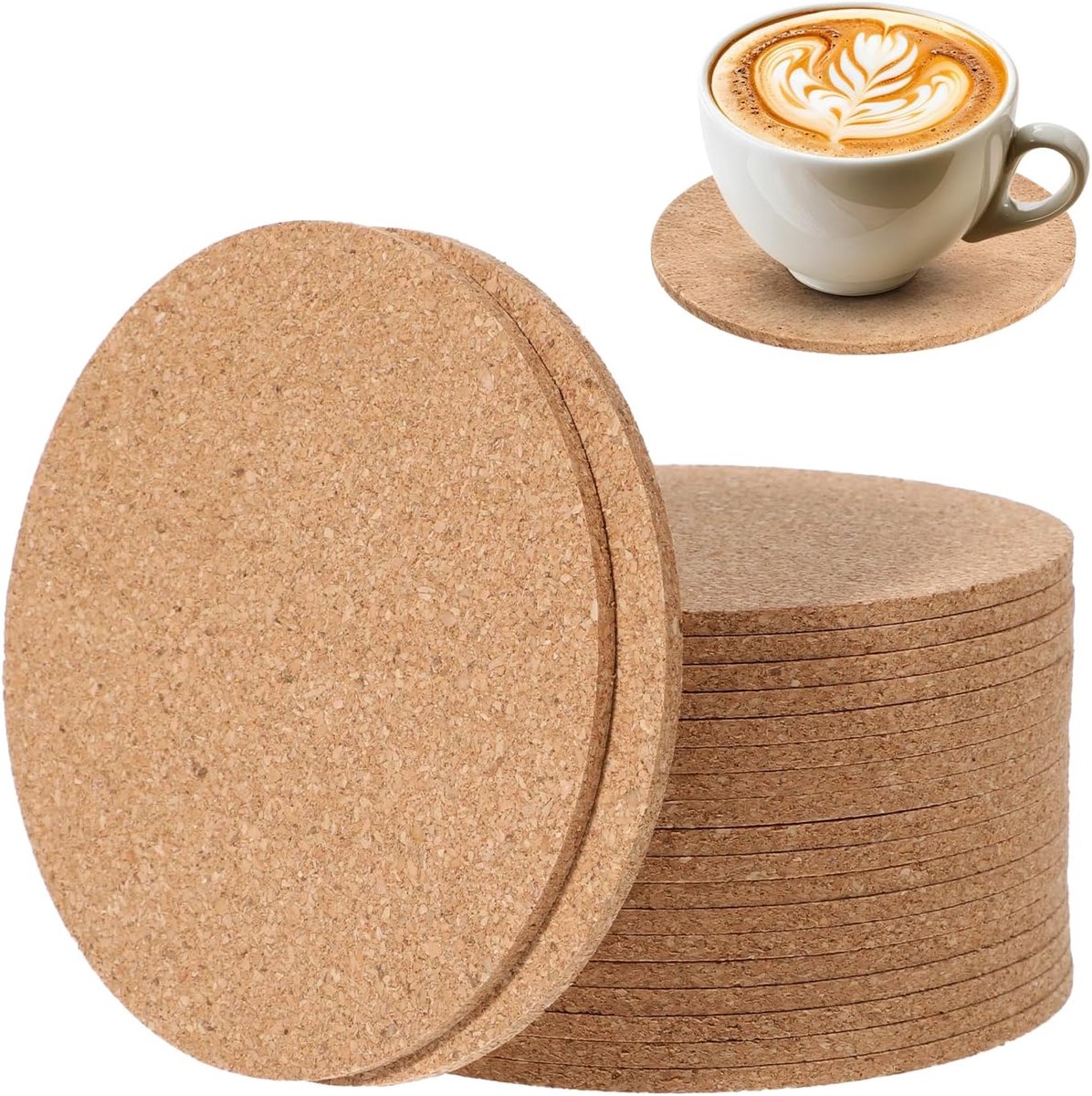 Onderzetters - Kurk Onderzetters voor Glazen - 20 Stuks - Absorberend en Hittebestendig - Ø 10cm - Onderleggers - Hittebestendig - Anti Slip