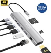 Techard USB-C-Hub 9-in-1 Docking Station USB Splitter Laptop - 4K HDMI - USB-A - USB-C 100W - Ethernet - (Micro) SD - 2025 Model