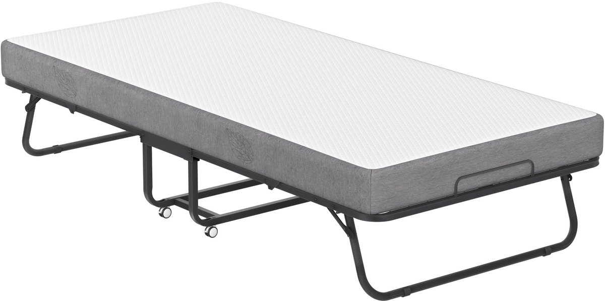 Aufun Opvouwbaar bed Logeerbed bedframe met 13 cm dikke matras Opvouwbaar bedframe, bed tot 200 kg, 90 x 200 cm