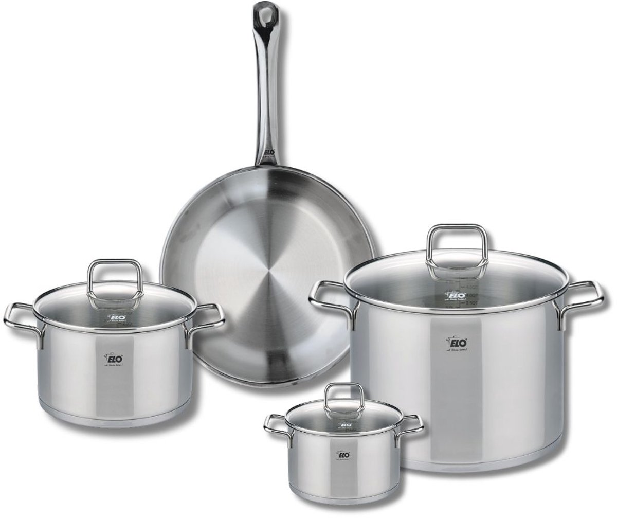 Set van 1 Koekenpan 28 cm en 3 kookpotten 14, 20 en 26 cm Elo Profi Citrin