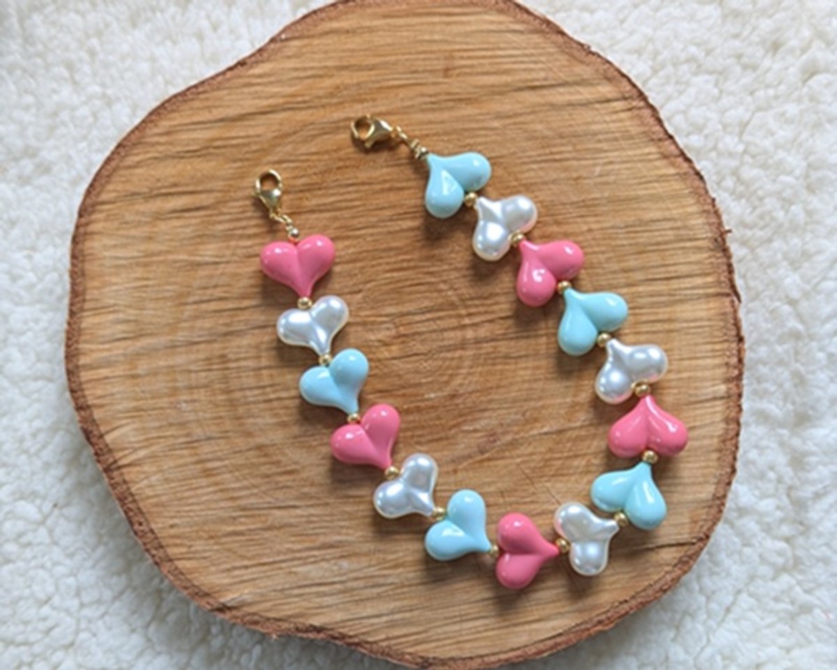SWAN - sleutelhanger - tassenhanger - telefoonkoord - hartjes - acryl - koraal - parel - mint - goud - 2 haakjes