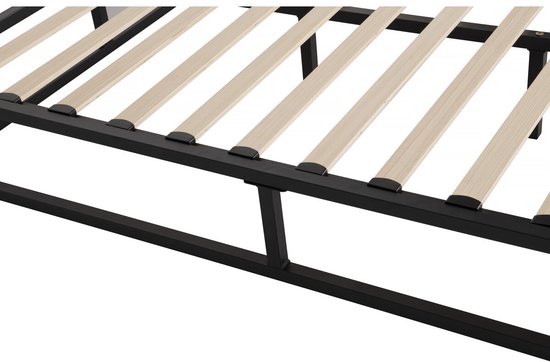 FetiNes 140 x 200 cm, Metal Bed, Double Bed, Bed Frame with Metal Slatted Frame, Bed Frame for Adults, Teenagers, Guests, Black