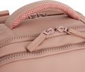 Detail van handvat en ritssluiting van roze rugzak.