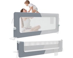 Aufun bedhek 150 cm bedhek bedhek kinderbedhek 180 graden opklapbaar babybedranden luchtig net in hoogte verstelbare veiligheidsrail bed (grijs + lichtgrijs)