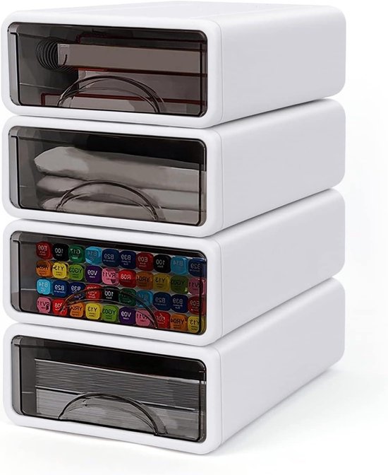 SortNStore Bureau-organizer met 24 lades: Set van 6 make-up organizers met antislip pads | Stapelbare ladekast voor cosmetica, kantoorbenodigdheden, gereedschap en bouwstenen