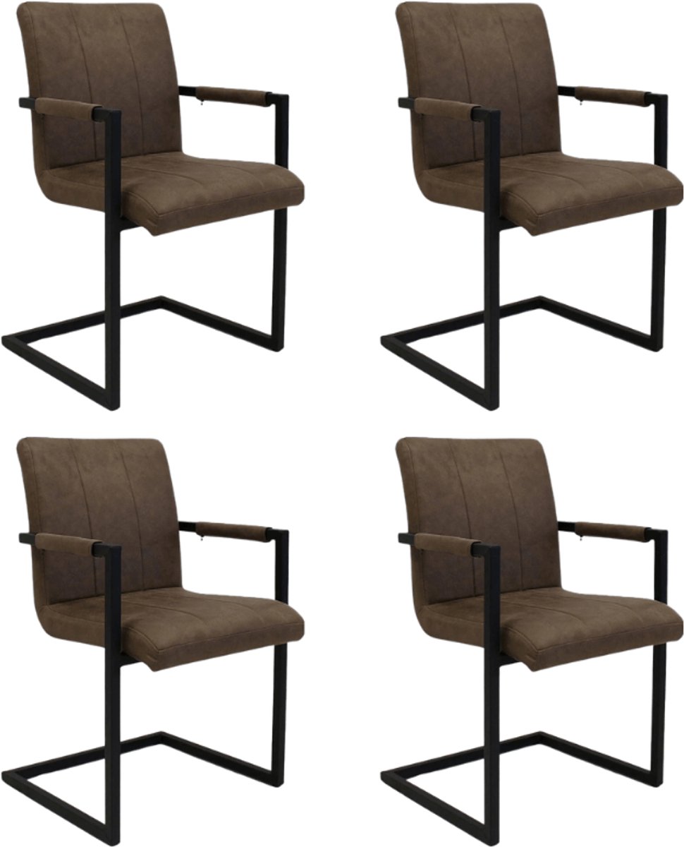 Dimehouse Set van 4 Industriële Eetkamerstoelen Jackson Taupe - Microvezel - Met Armleuningen - Stof - Industrieel
